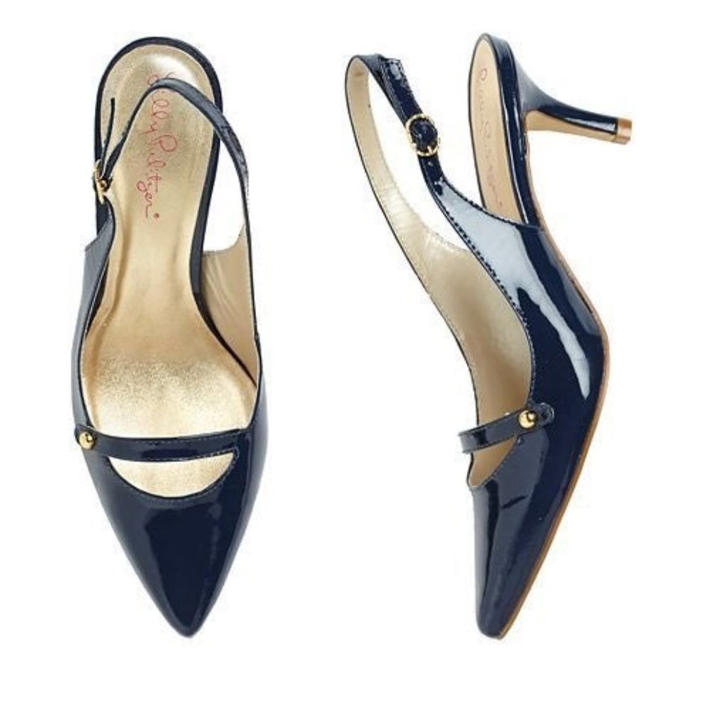 NEW Lilly Pulitzer Kat Navy Leather Slingback Pump